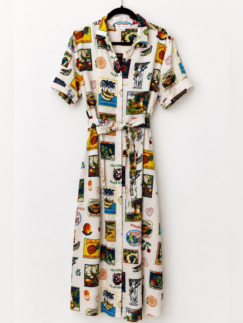 Jane and Delancey Cream Midi Shirt Dress with Multicolor Vintage Print